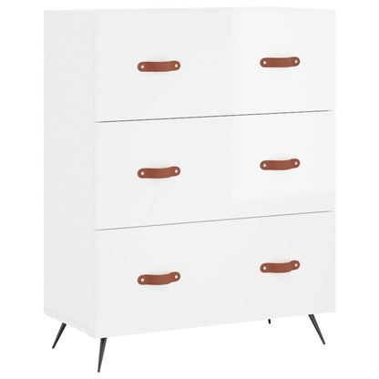 Cassettiera Bianco Lucido 69,5x34x90 cm in Legno Multistrato