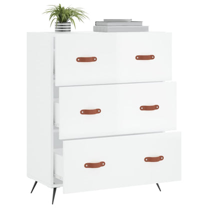 Cassettiera Bianco Lucido 69,5x34x90 cm in Legno Multistrato