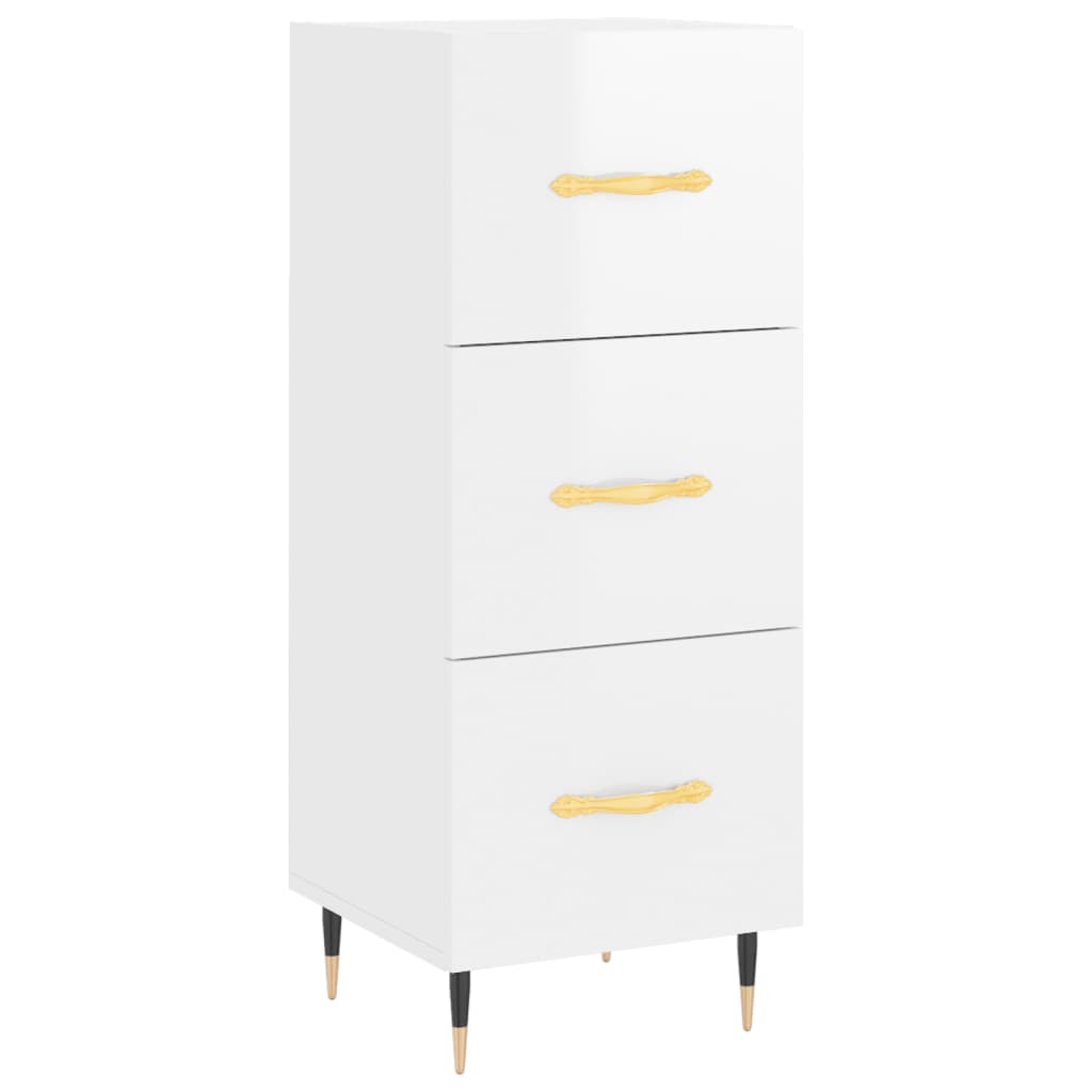 Credenza Bianco Lucido 34,5x34x90 cm in Legno Multistrato