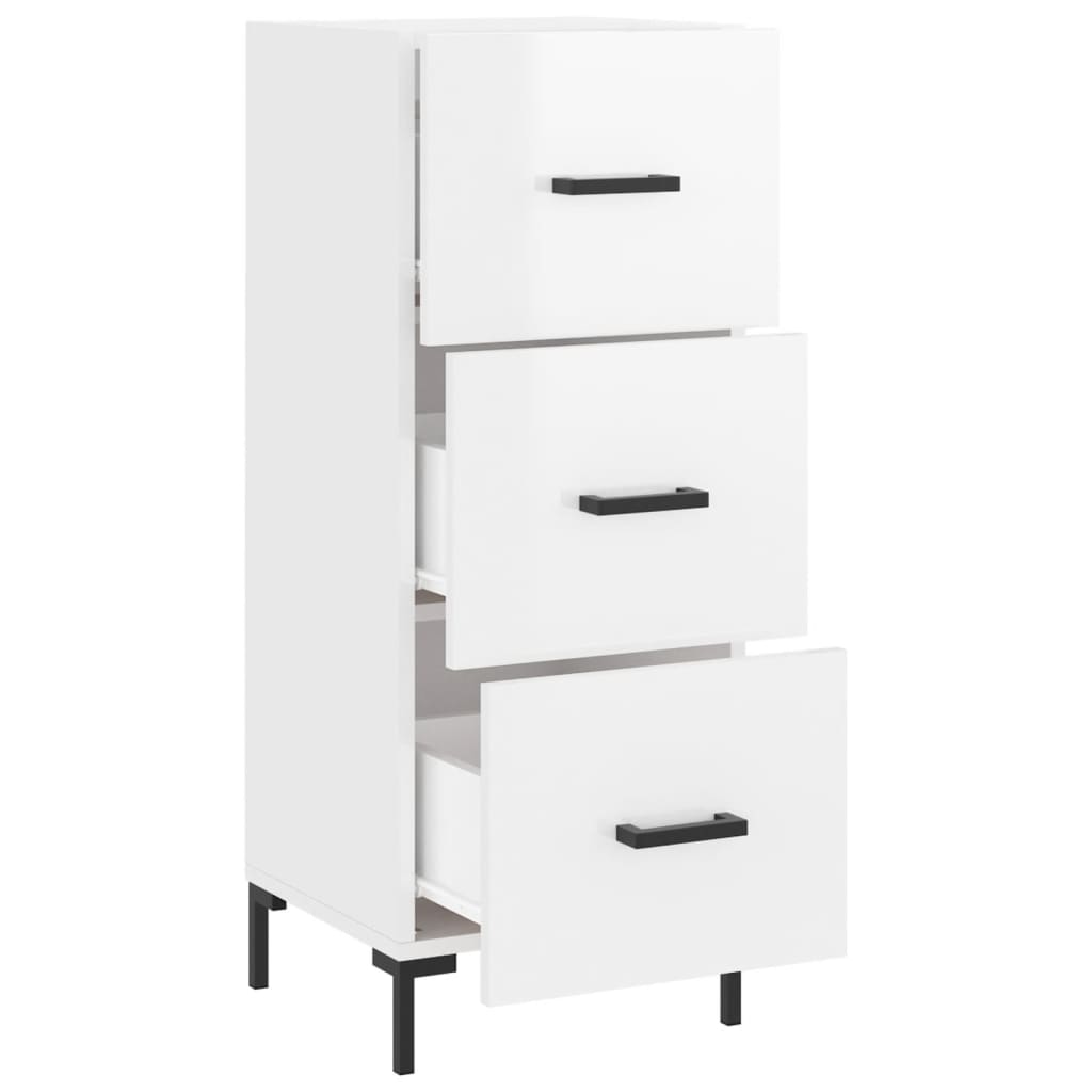 Credenza Bianco Lucido 34,5x34x90 cm in Legno Multistrato