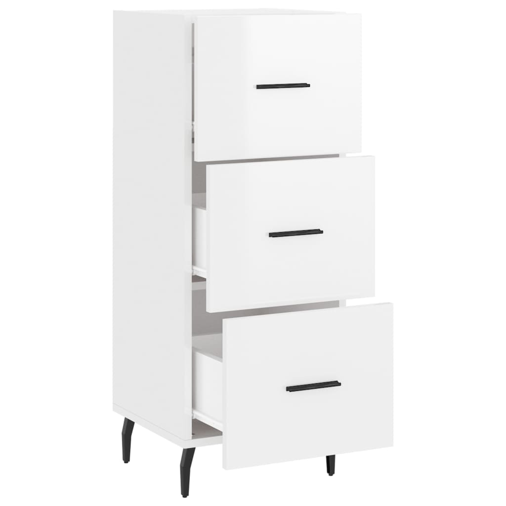 Credenza Bianco Lucido 34,5x34x90 cm in Legno Multistrato