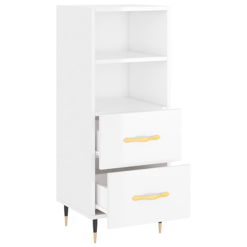 Credenza Bianco Lucido 34,5x34x90 cm in Legno Multistrato