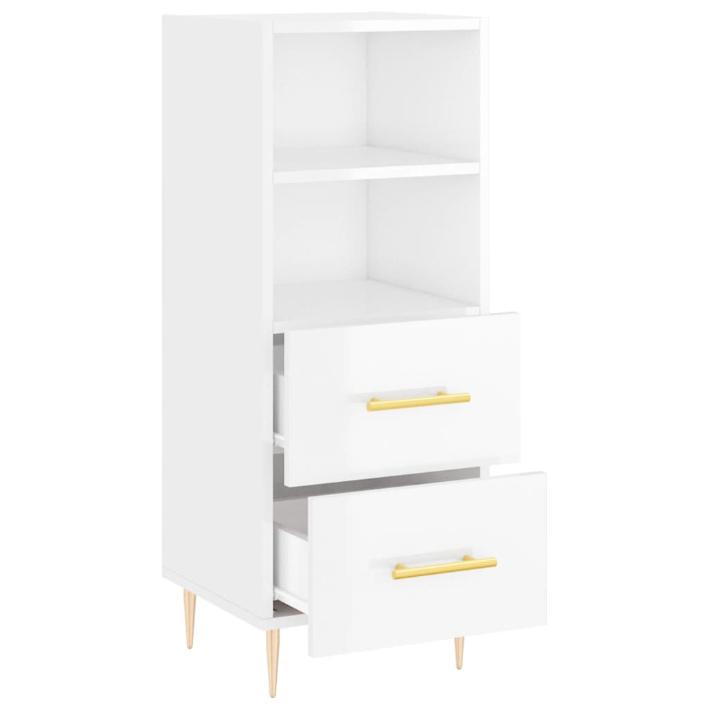 Credenza Bianco Lucido 34,5x34x90 cm in Legno Multistrato