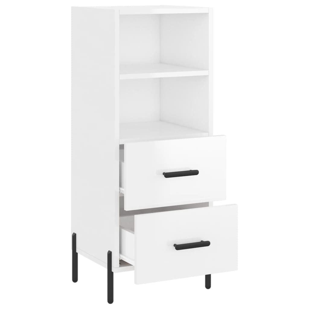 Credenza Bianco Lucido 34,5x34x90 cm in Legno Multistrato