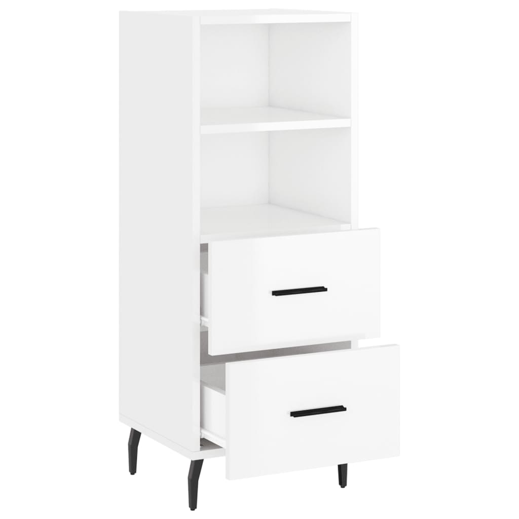 Credenza Bianco Lucido 34,5x34x90 cm in Legno Multistrato