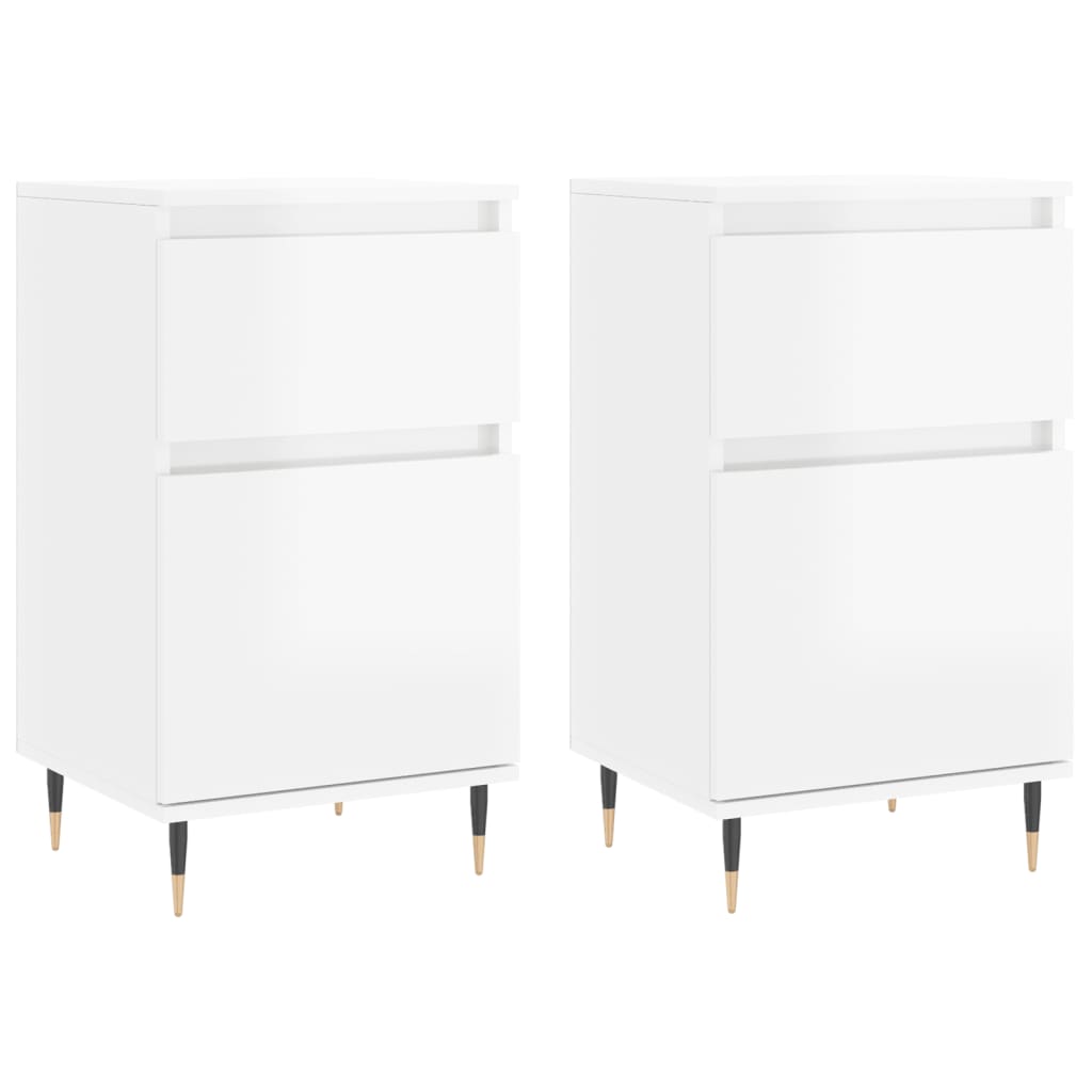 Credenze 2 pz Bianco Lucido 40x35x70 cm in Legno Multistrato