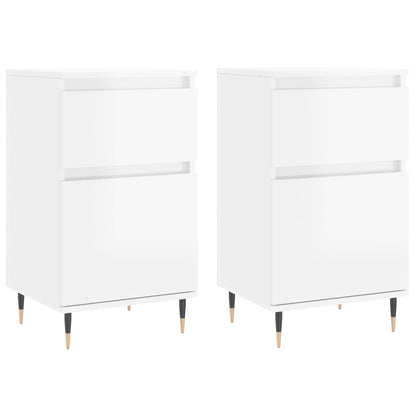 Credenze 2 pz Bianco Lucido 40x35x70 cm in Legno Multistrato