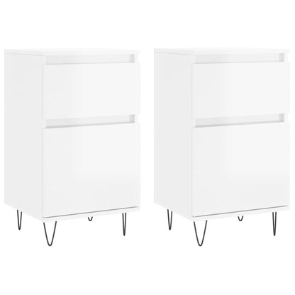 Credenze 2 pz Bianco Lucido 40x35x70 cm in Legno Multistrato