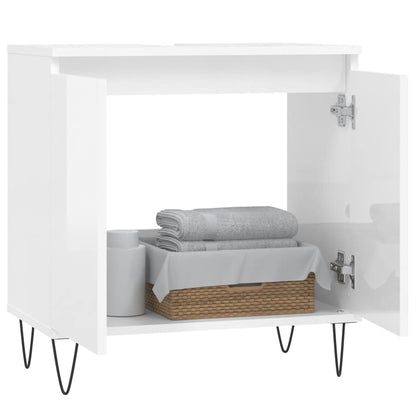 Armadietto Bagno Bianco Lucido 58x33x60cm in Legno Multistrato