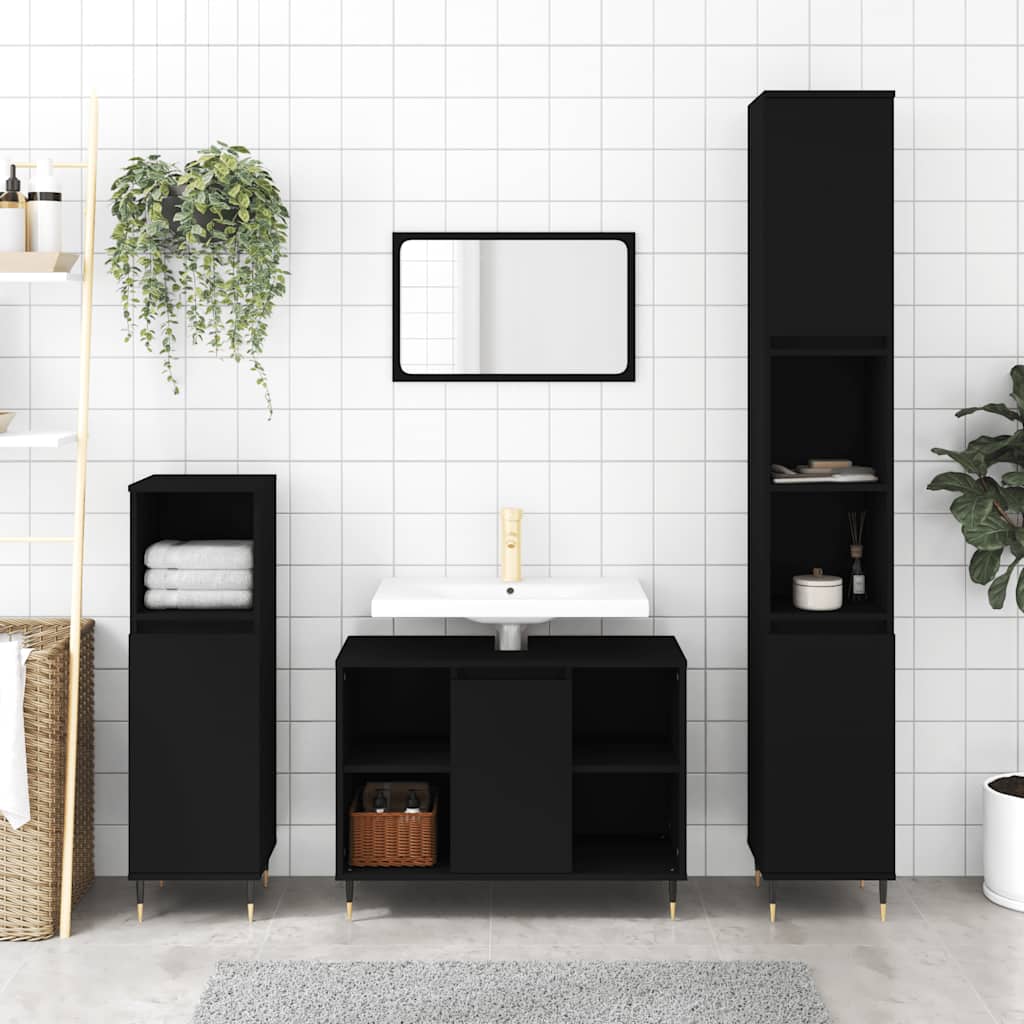 Mobile da Bagno Nero 80x33x60 cm in Legno Multistrato