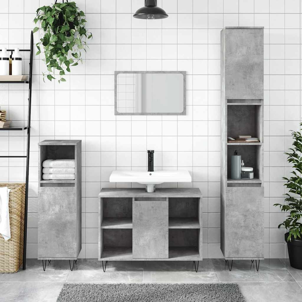 Armadietto da Bagno Grigio Cemento 80x33x60cm Legno Multistrato