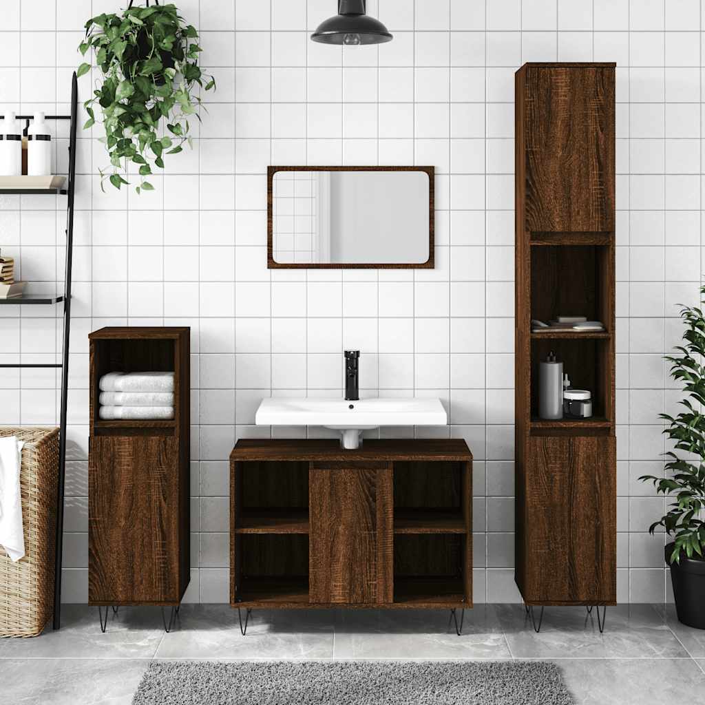 Armadietto Bagno Rovere Marrone 80x33x60cm in Legno Multistrato