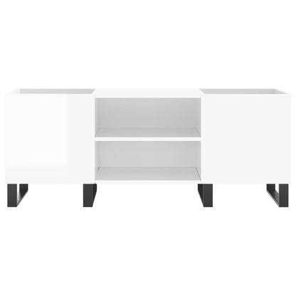 Mobile Porta Dischi Bianco Lucido 121x38x48cm Legno Multistrato