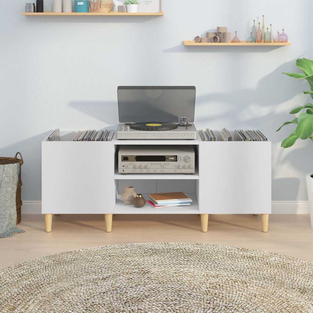 Mobiletto Porta Dischi Bianco 121x38x48 cm Legno Massello