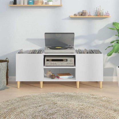Mobiletto Porta Dischi Bianco 121x38x48 cm Legno Massello