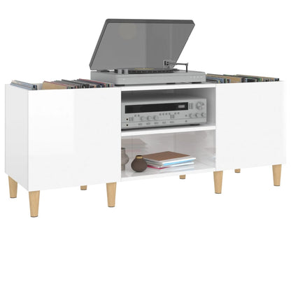 Mobile Porta Dischi Bianco Lucido 121x38x48cm Legno Multistrato