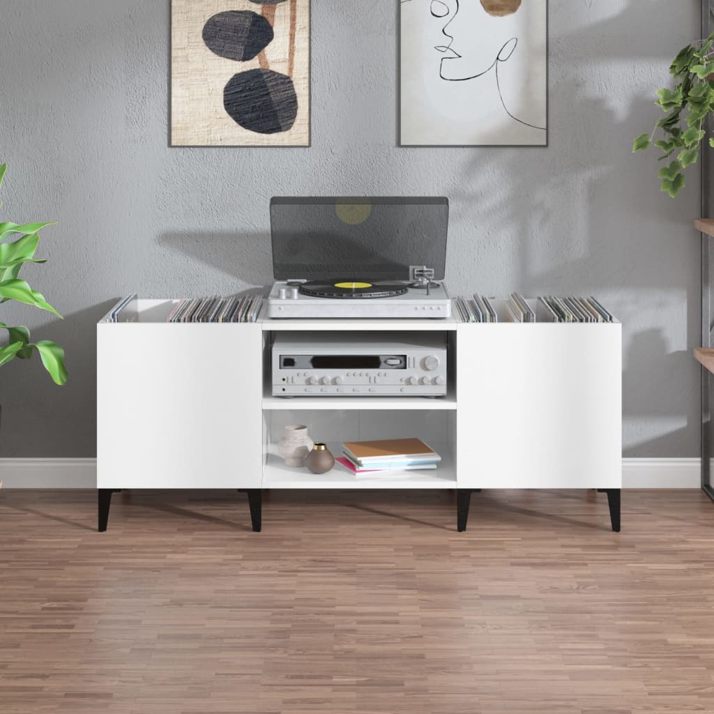 Mobile Porta Dischi Bianco 121x38x48 cm in Legno Multistrato
