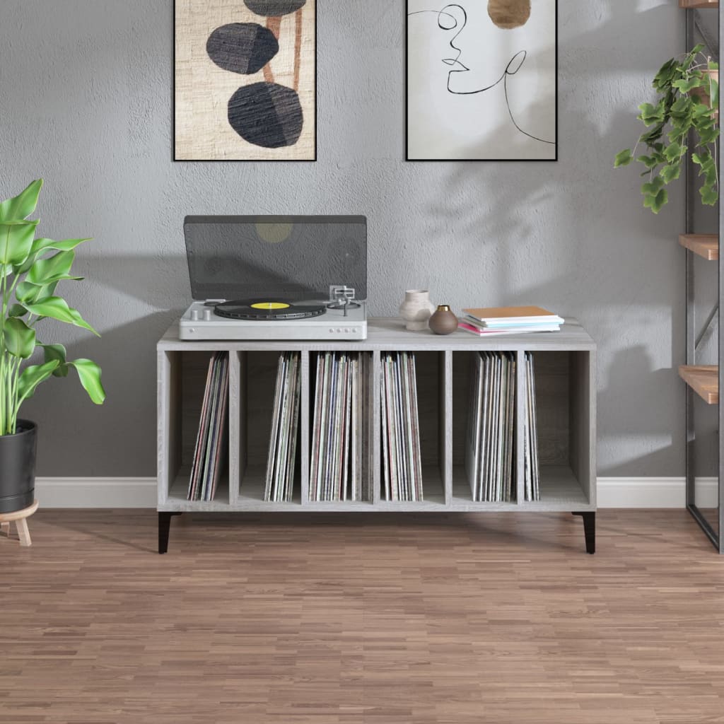 Mobile Porta Dischi Grigio Sonoma 100x38x48cm Legno Multistrato