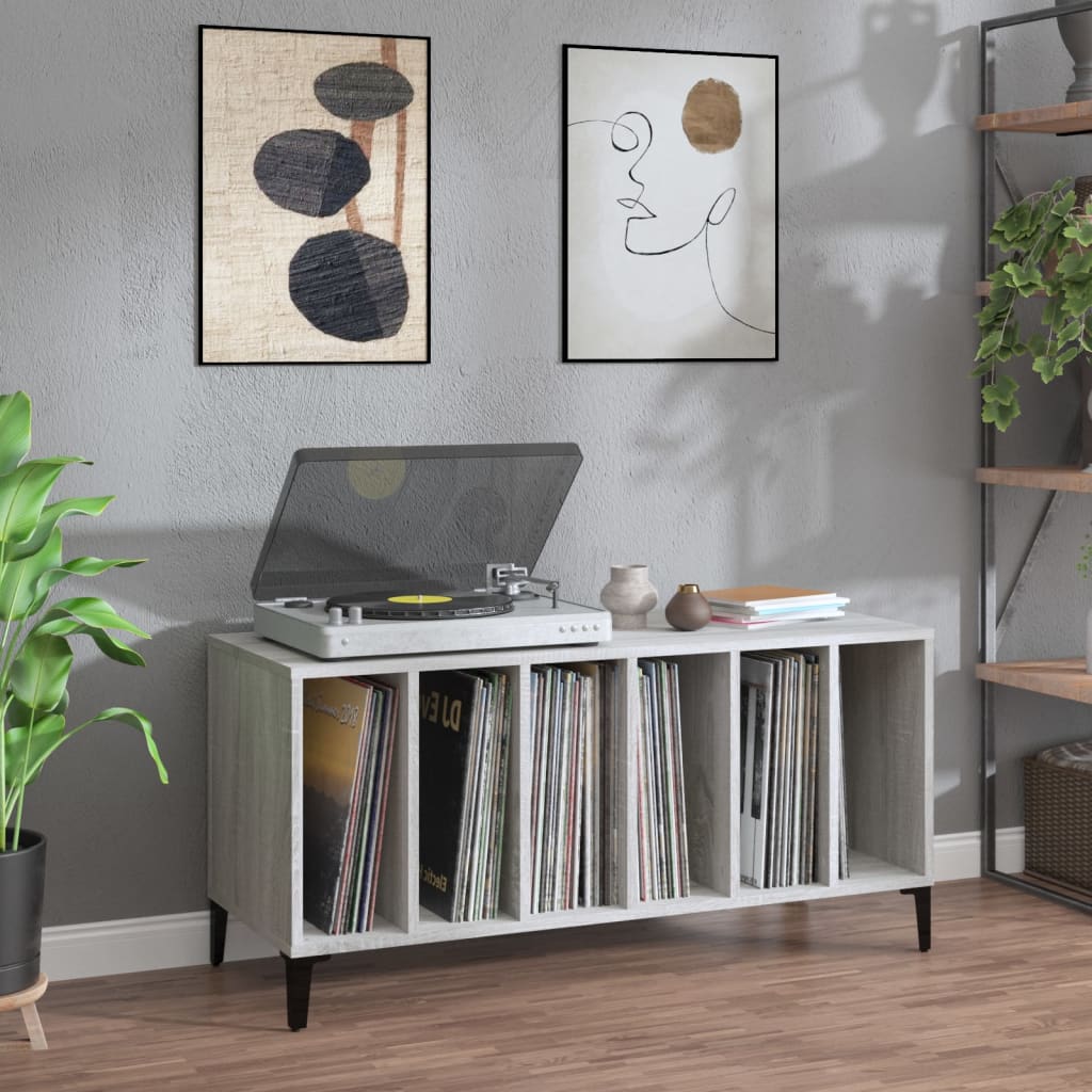 Mobile Porta Dischi Grigio Sonoma 100x38x48cm Legno Multistrato