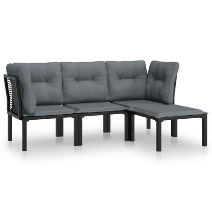 Set Salotto da Giardino 4 pz Nero e Grigio in Polyrattan