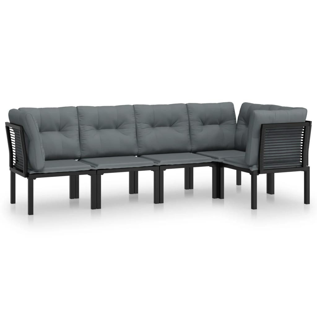 Set Salotto da Giardino 5 pz Nero e Grigio in Polyrattan