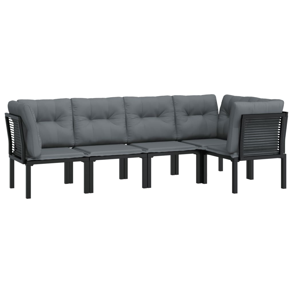Set Salotto da Giardino 5 pz Nero e Grigio in Polyrattan