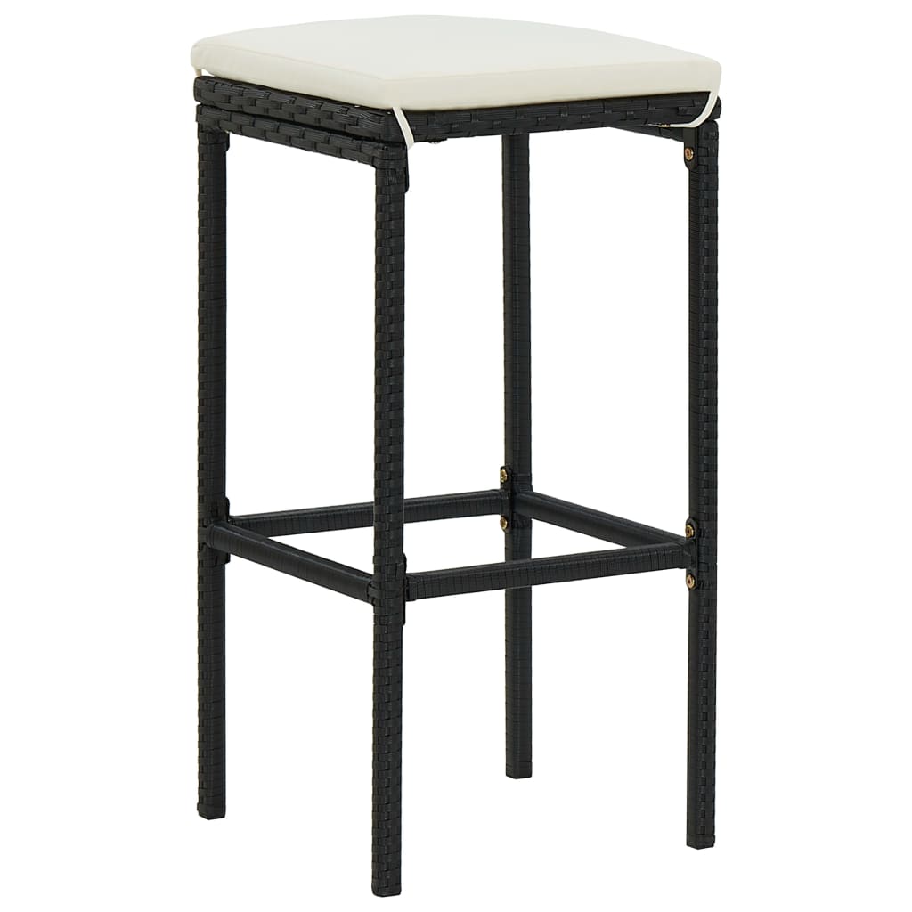Set Bar da Giardino 3 pz con Cuscini in Polyrattan Nero