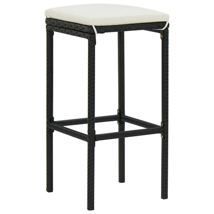Set Bar da Giardino 3 pz con Cuscini in Polyrattan Nero