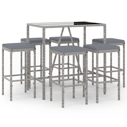 Set Bar da Giardino 7 pz con Cuscini in Polyrattan Grigio