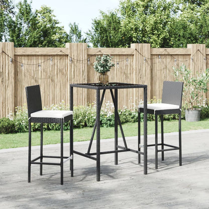 Set Bar da Giardino 3 pz con Cuscini in Polyrattan Nero