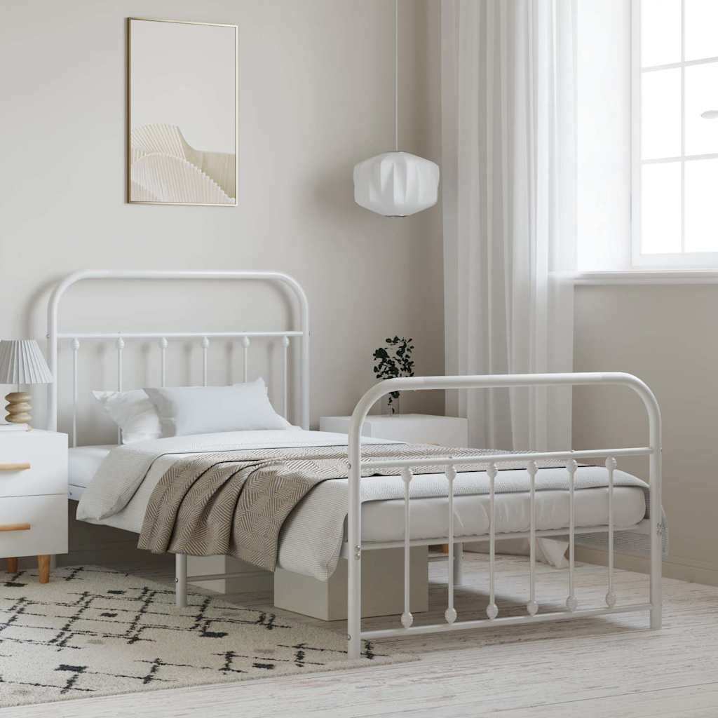 Giroletto con Testiera e Pediera Metallo Bianco 100x190 cm