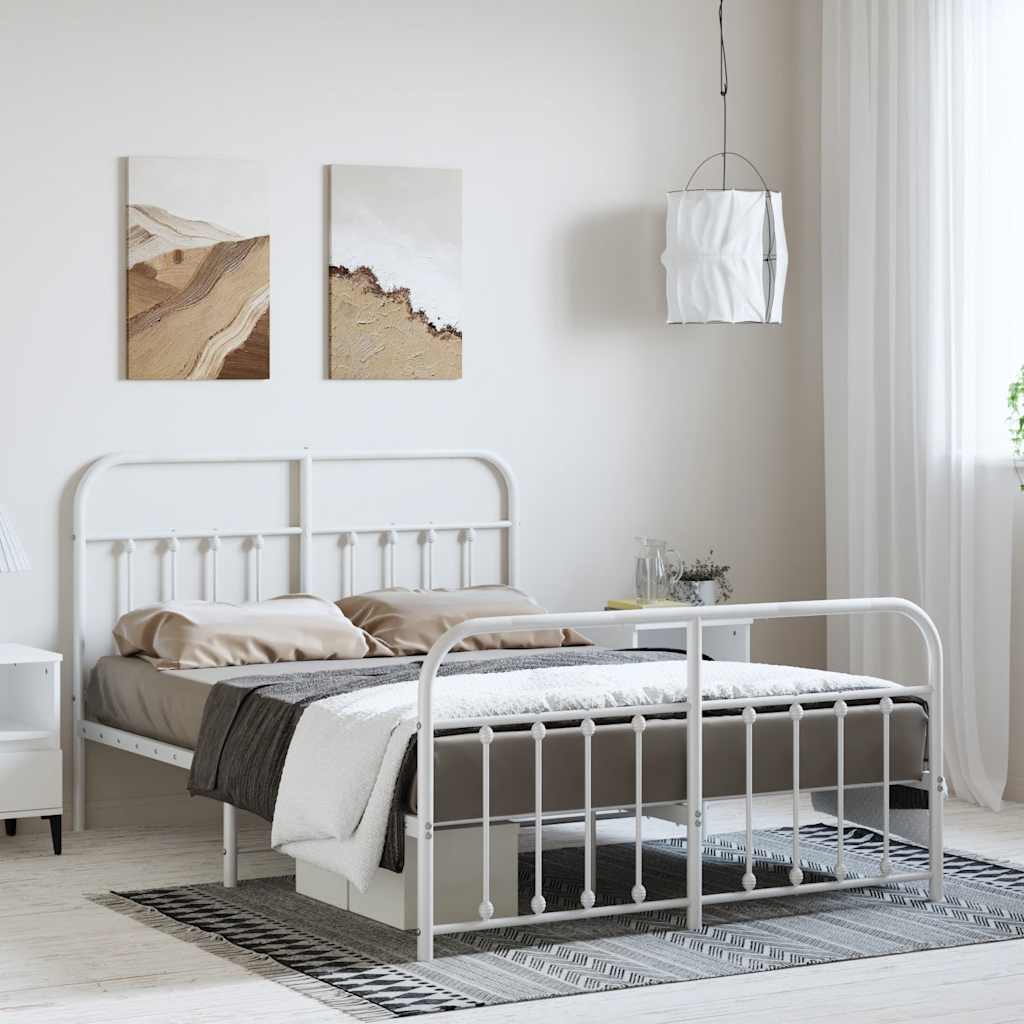 Giroletto con Testiera e Pediera Metallo Bianco 135x190 cm