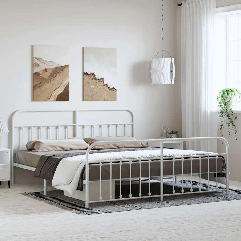 Giroletto con Testiera e Pediera Metallo Bianco 193x203 cm
