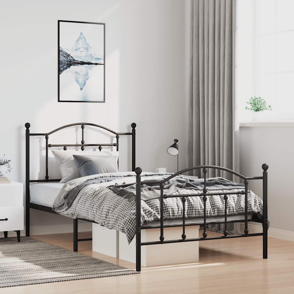 Giroletto con Testiera e Pediera Metallo Nero 100x200 cm