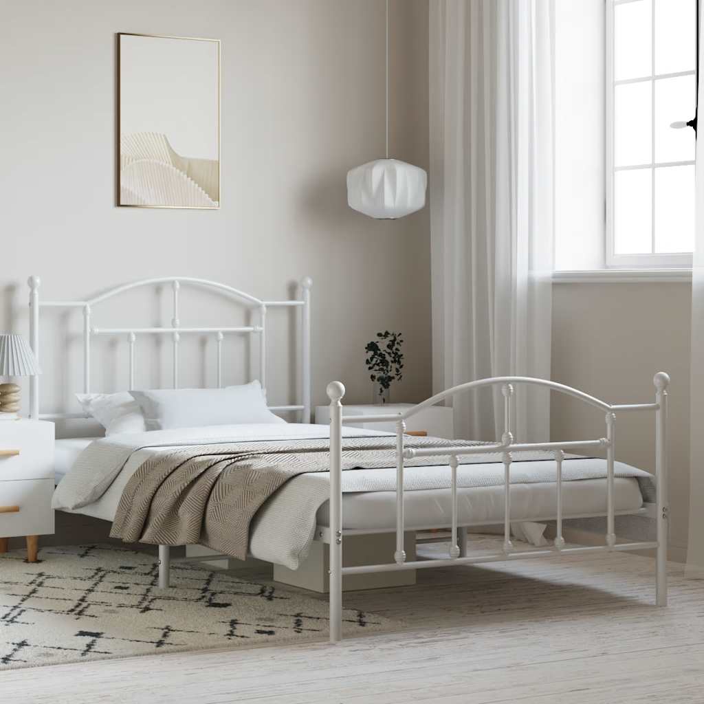 Giroletto con Testiera e Pediera Metallo Bianco 100x200 cm