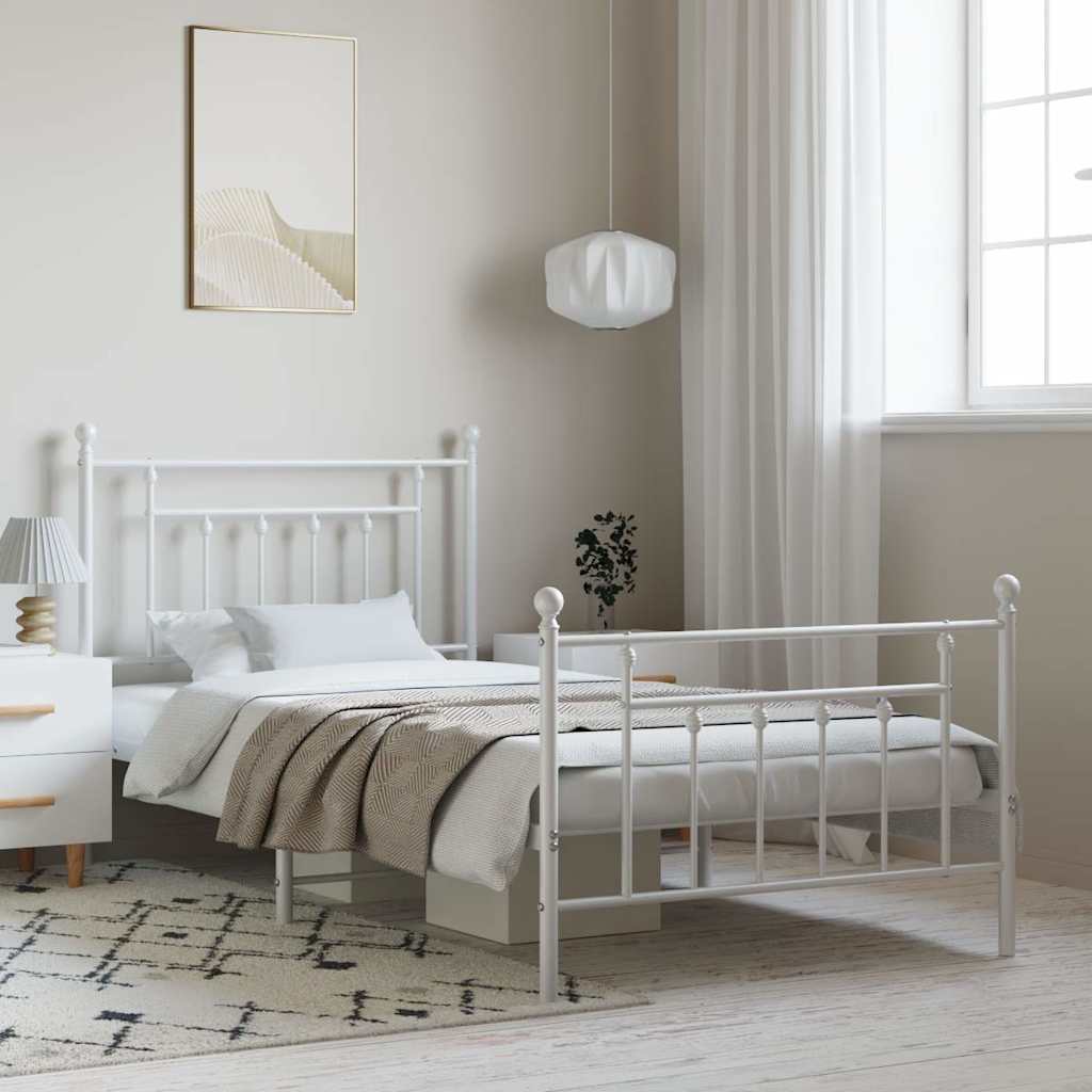 Giroletto con Testiera e Pediera Metallo Bianco 100x190 cm