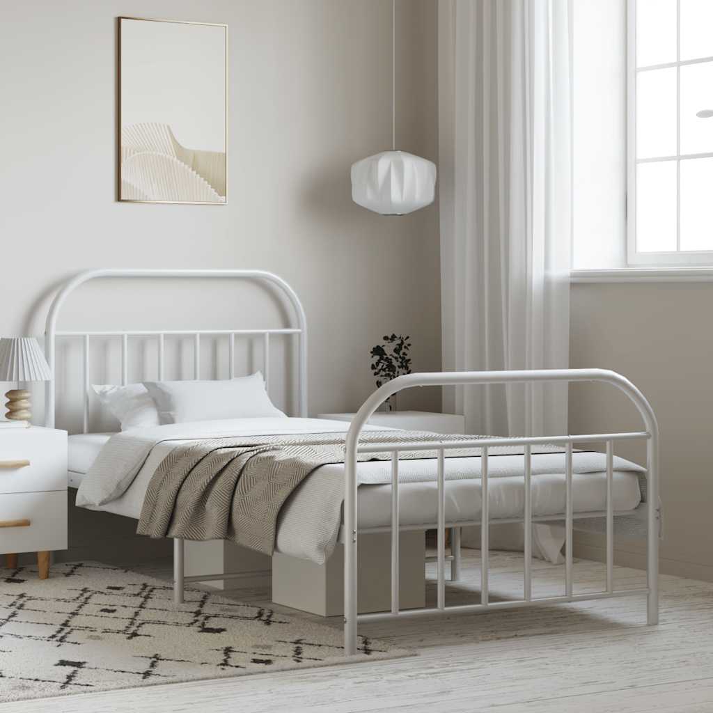 Giroletto con Testiera e Pediera Metallo Bianco 100x190 cm