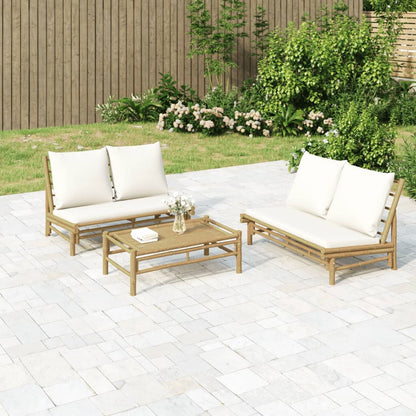 Set Salotto da Giardino 2pz con Cuscini Bianco Crema in BambÃƒÆ’Ã‚Â¹