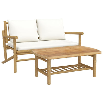Set Salotto da Giardino 2pz con Cuscini Bianco Crema in BambÃƒÆ’Ã‚Â¹