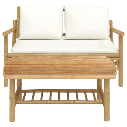 Set Salotto da Giardino 2pz con Cuscini Bianco Crema in BambÃƒÆ’Ã‚Â¹