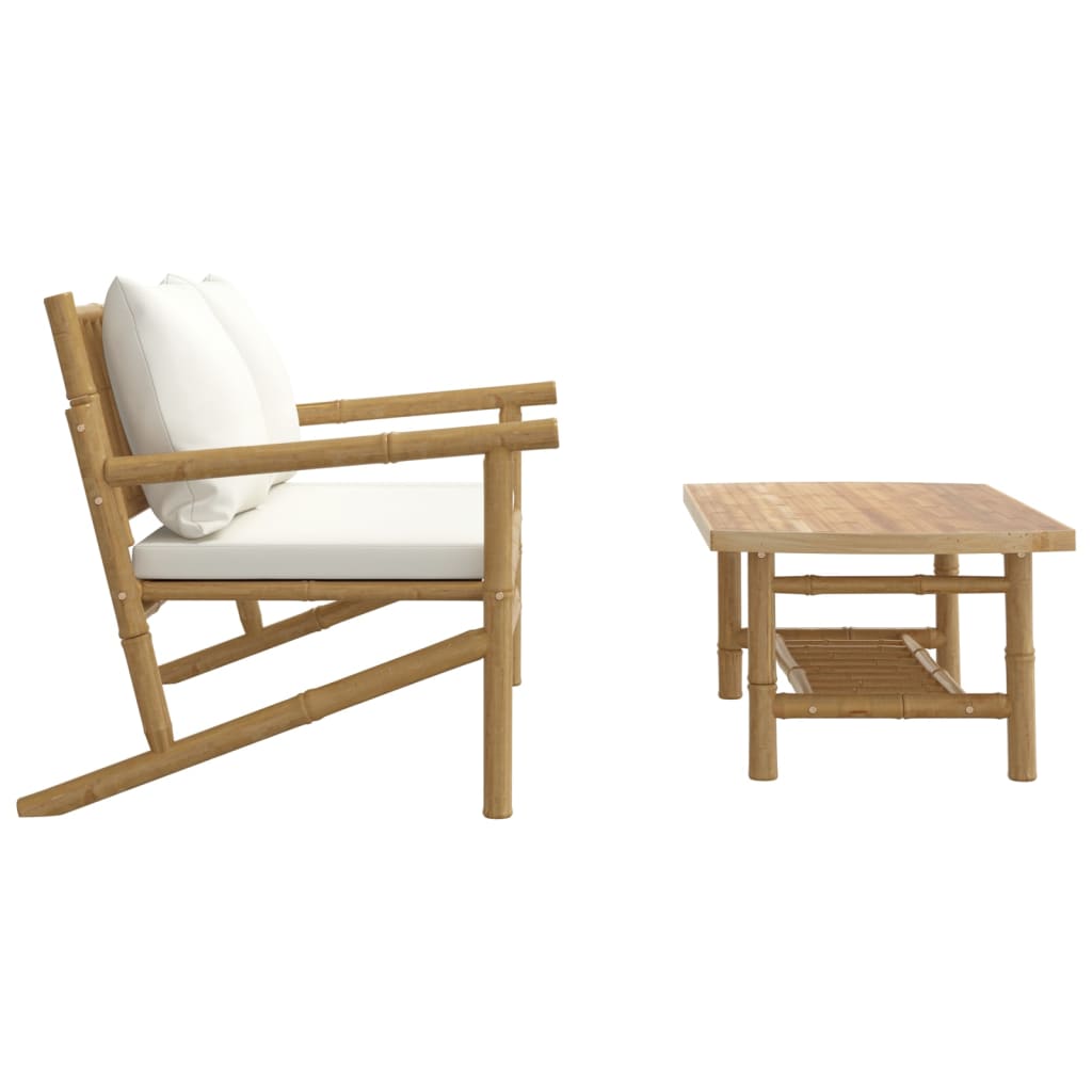 Set Salotto da Giardino 2pz con Cuscini Bianco Crema in BambÃƒÆ’Ã‚Â¹