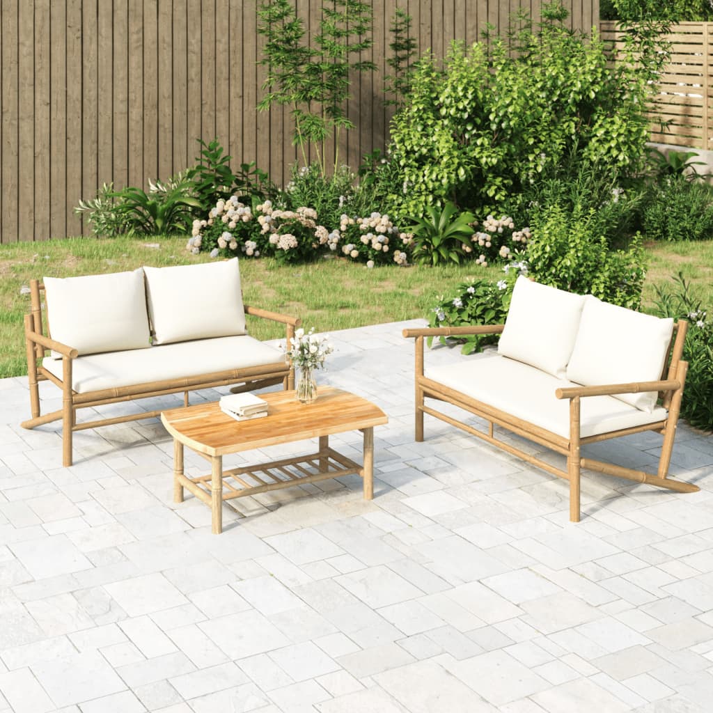 Set Salotto da Giardino 2pz con Cuscini Bianco Crema in BambÃƒÆ’Ã‚Â¹