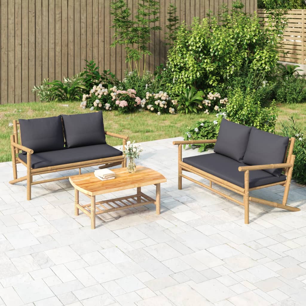 Panca da Giardino con Cuscini Grigio Scuro in BambÃƒÆ’Ã‚Â¹
