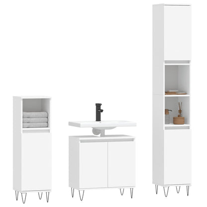 Set di Mobili da Bagno 3 pz Bianco in Legno Multistrato
