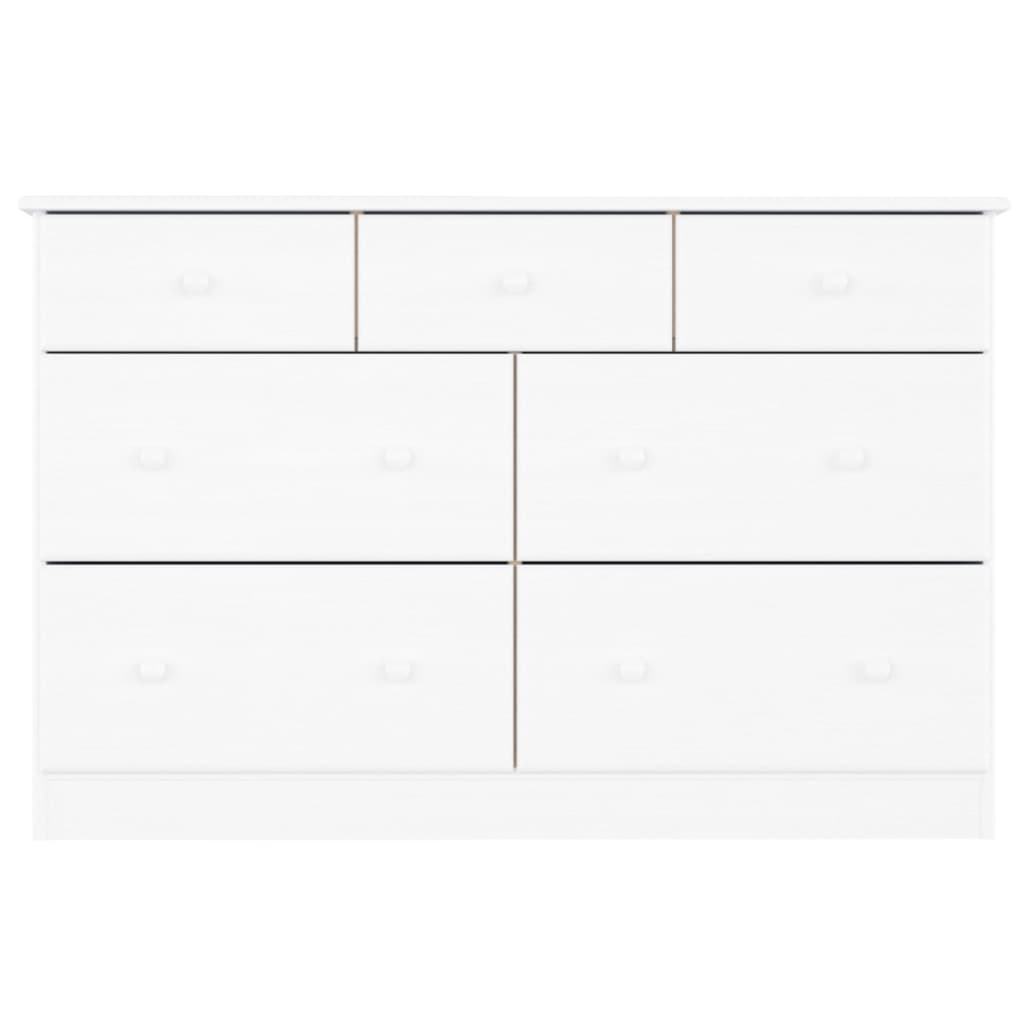 Cassettiera ALTA Bianca 112x35x73 cm in Legno Massello di Pino