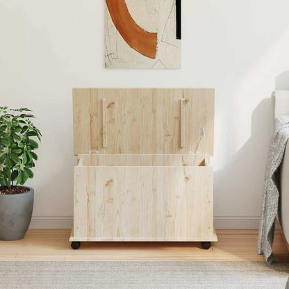 Cassapanca con Ruote ALTA 73x39,5x43 cm Legno Massello di Pino