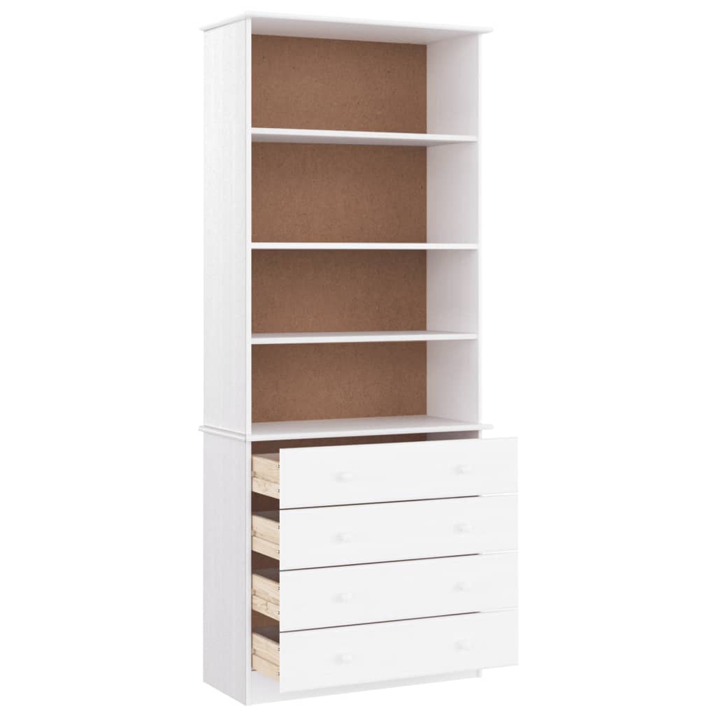 Libreria con Cassetti ALTA Bianca 77x35x186,5 cm Massello Pino