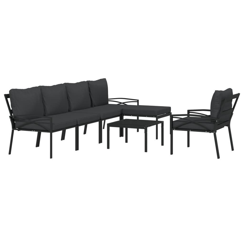 Set Salotto da Giardino 7pz con Cuscini Grigi in Acciaio