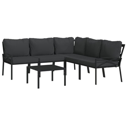 Set Salotto da Giardino 6pz con Cuscini Grigi in Acciaio