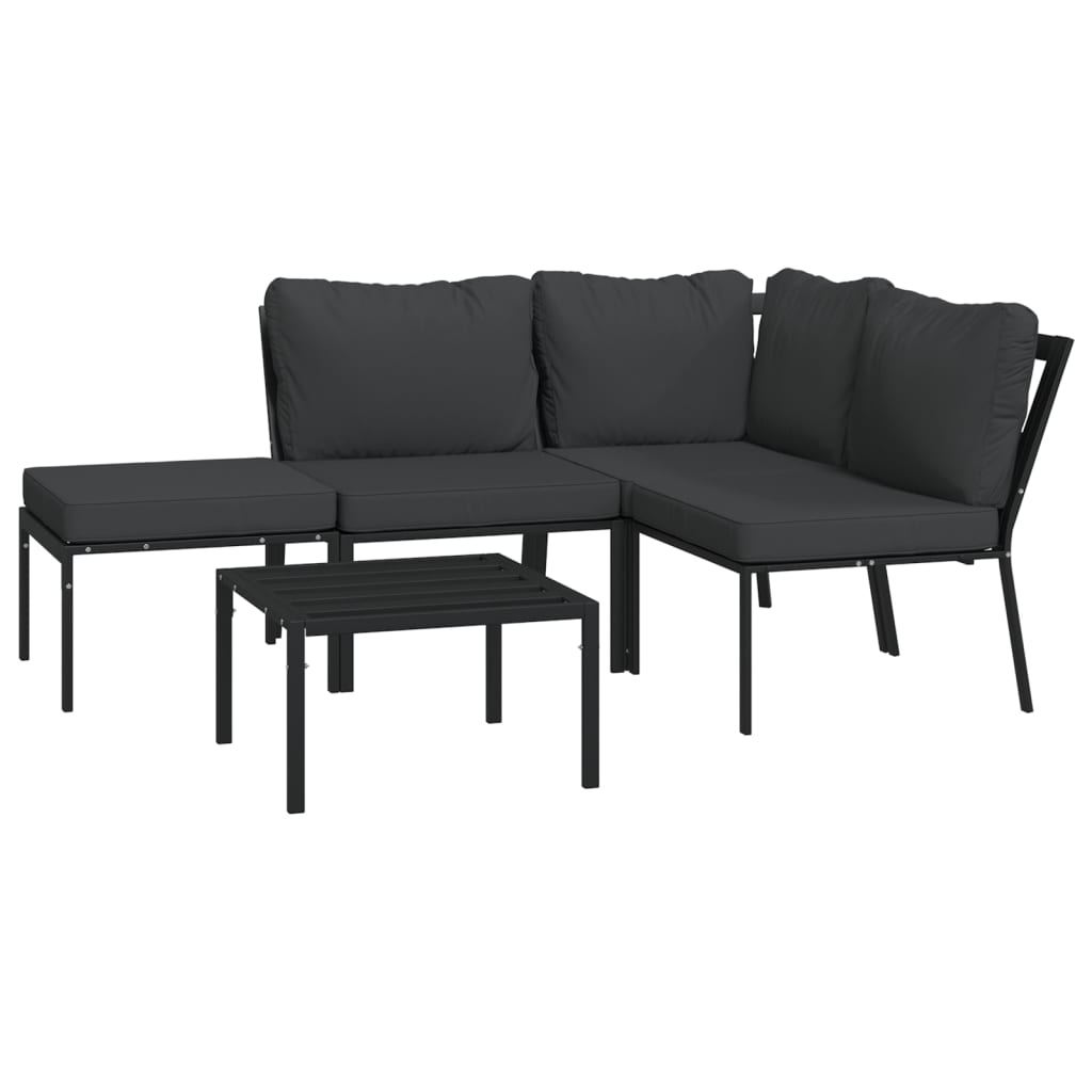 Set Salotto da Giardino 5pz con Cuscini Grigi in Acciaio